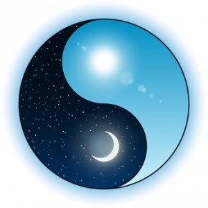 Sun and moon in Yin Yang symbol